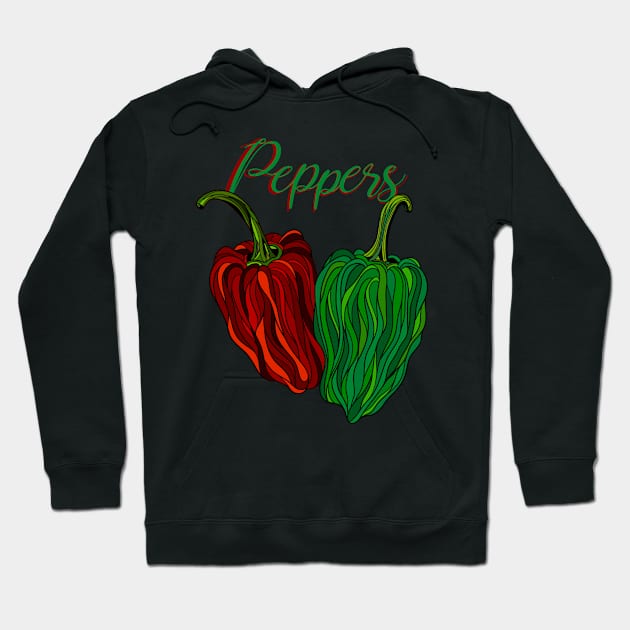 Peppers lettering, with drawn red & green peppers Hoodie by DaveDanchuk